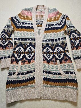 LL Bean Fair Isle open front cardigan - size Medium